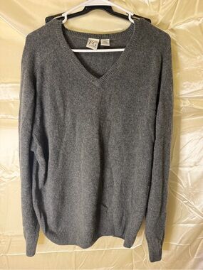 Field Gear FG Mens L 100% Cashmere Sweater Gray V Neck Made in Japan